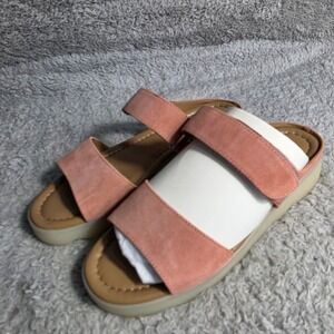Aerosoles Pink Suede Leather Flatform Slide Sandals Adjustable Size 8.5M NEW